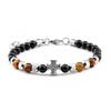 Men's European 6mm Stainless Steel Bracelet with Tiger Eye and Black Obsidian Stones
