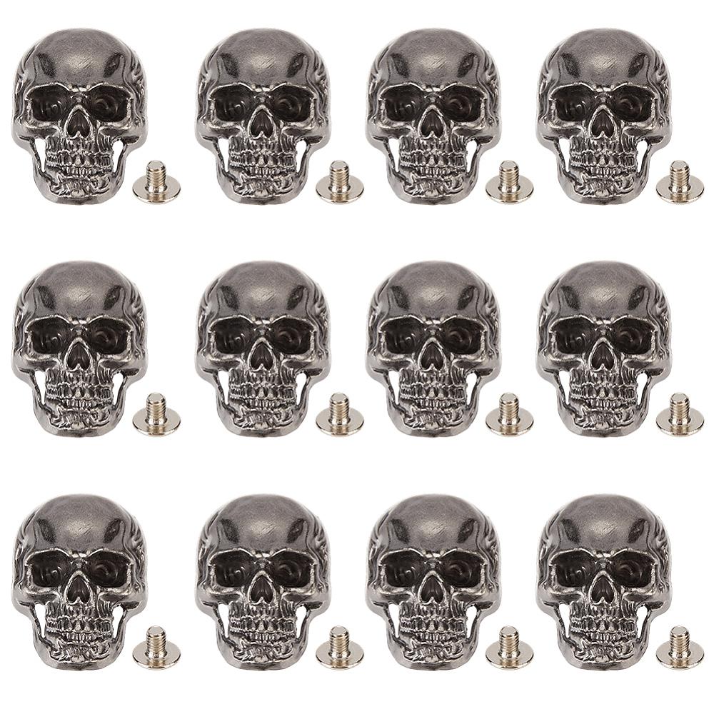 12 Bags Alloy Decorative Rivets, with Screw, for Purse, Bags, Leather Crafts Decoration, Skull Pattern, Antique Silver, 35x26x12mm, Hole: 2.5mm