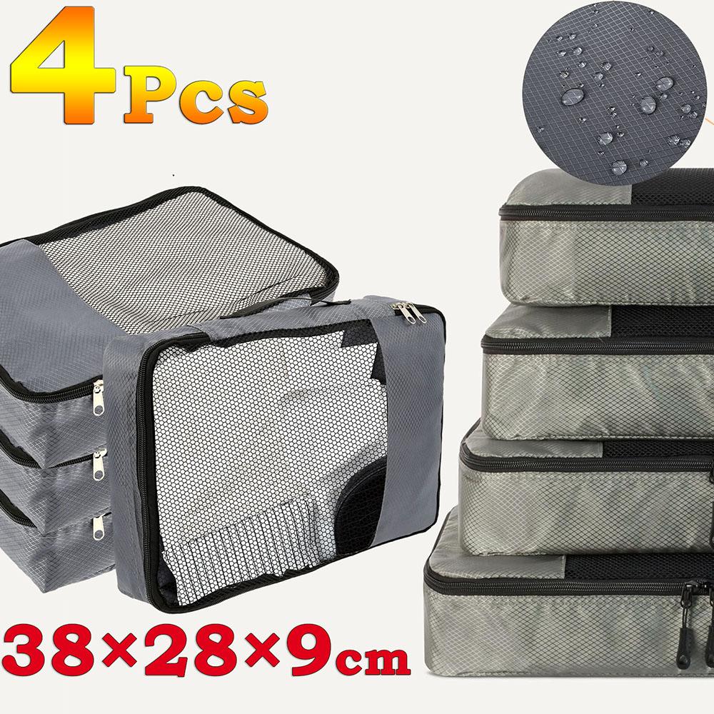 4 Pcs Travel Storage Bag Space Saving Oxford Cloth Luggage Organizer Packing with Double Zipper Mesh Top for Travel Accessories