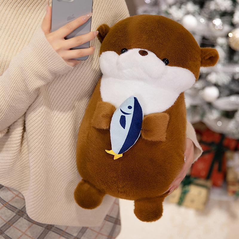 30cm Otter Plush Toy Soft Holding Fish Otter Doll Pillow Creative Otter Stuffed Animal Toy Birthday Gift For Kid Room Decor