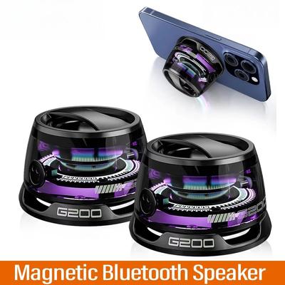 Outdoor Magnetic Bluetooth Speaker Wireless Portable Mini Travel Stereo Speaker with RGB Color Light and Phone Holder for Ios
