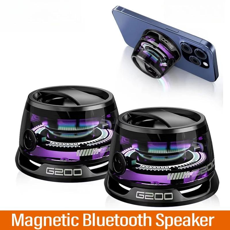Outdoor Magnetic Bluetooth Speaker Wireless Portable Mini Travel Stereo Speaker with RGB Color Light and Phone Holder for Ios