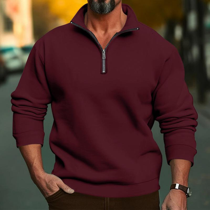 New Men's Casual Stand-Collar Zip-Up Sweatshirt Loose-Fit Men's Fleece-Lined Hoodie