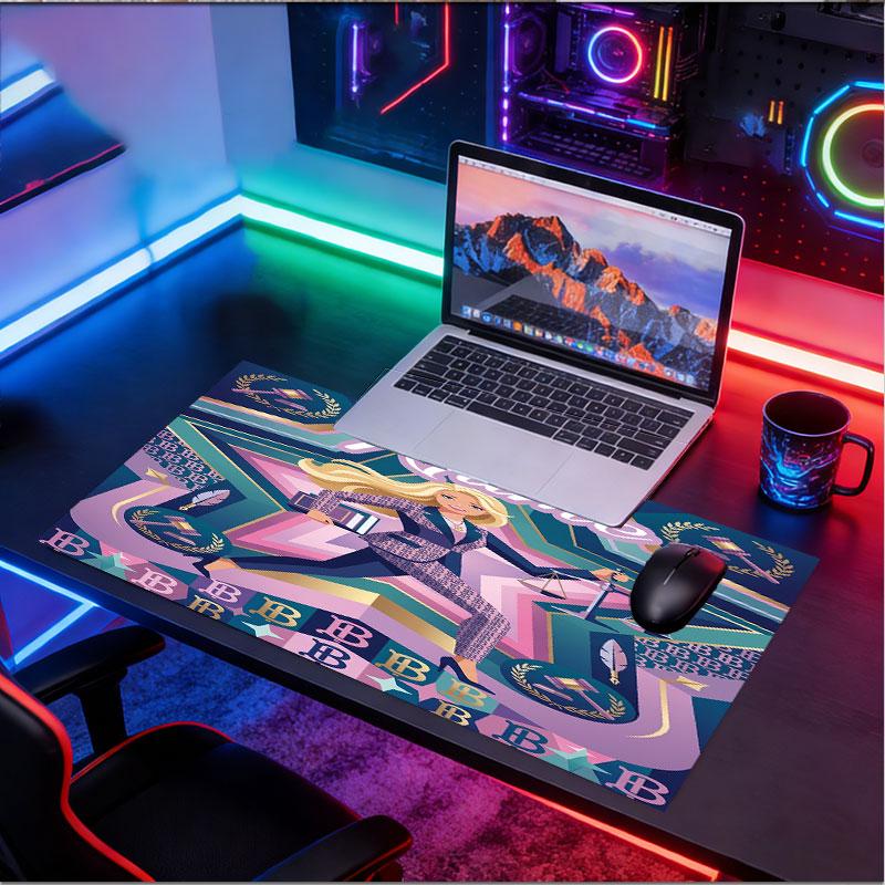 Custom Name Personalized Barbie Pattern Mousepad, Laptop PC Desk Mat, Decorative Desk Mat for Home Keyboard Pad Gift