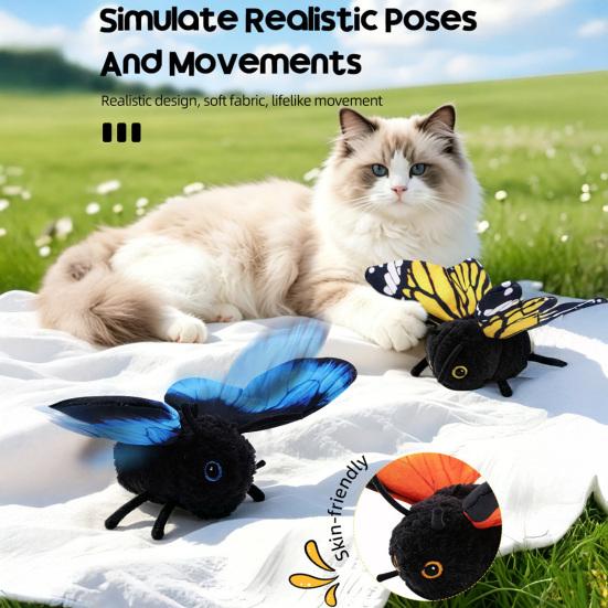 Realistische fliegende Beute Katze Gadgets Intelligente Sensorik Klappendes Schmetterling Spielzeug, Flügelbewegung Kätzchen Jagen Pirschen Anspringen Fesselnde Spielzeuge für Solo