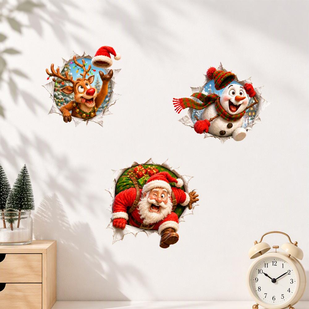 Christmas Broken Wall Combo Window Sticker Self Adhesive 3D Funny Shop Showcase Glass Decal Festive Decor