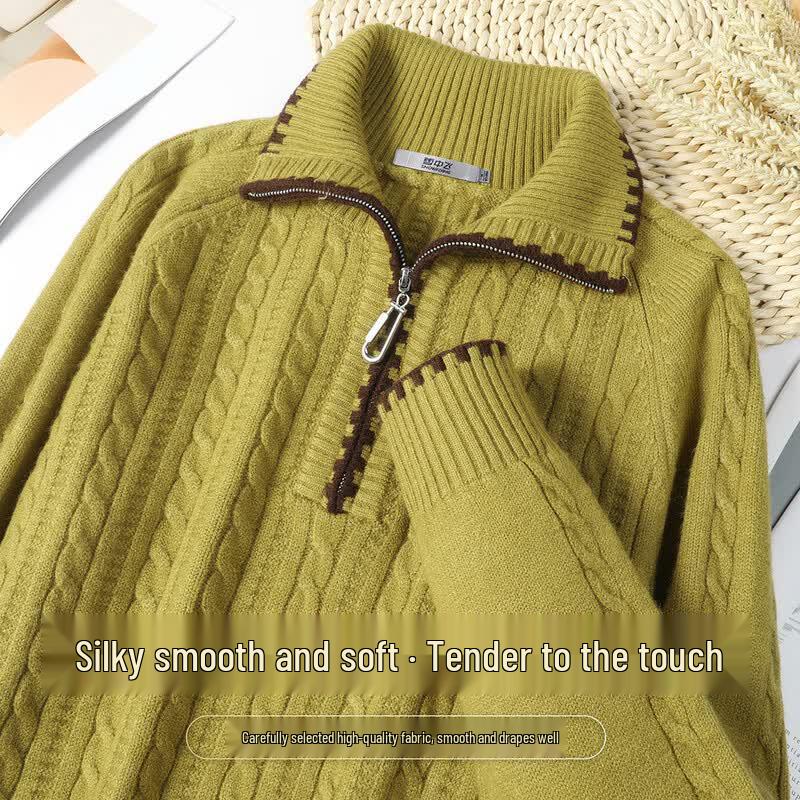 SNOWFLYING Women s Half-Zip Lapel Cable Knit Pullover XL
