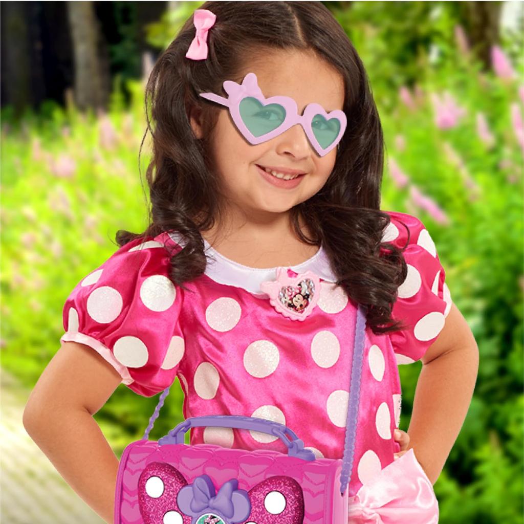 Disney Junior Minnie Mouse Bowfabulous Bag Set, 9 Piece Pretend Play Purse with Lights and Sounds Cell Phone, Sunglasses, and Accessories