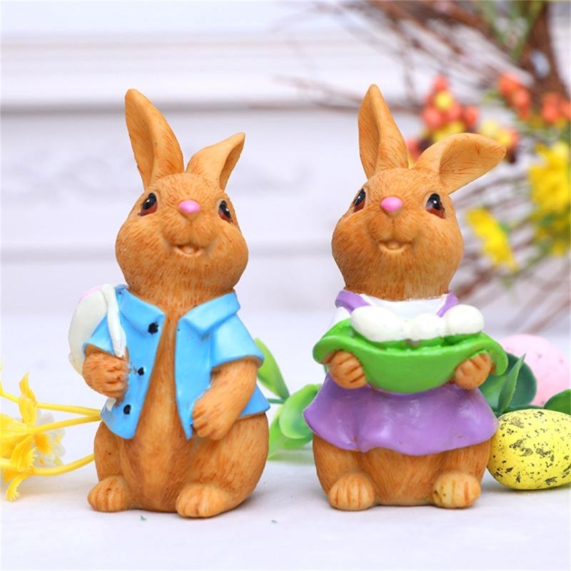 Handcrafteds Easters Bunnys Resins Figurine for Festive Home Decoration and Seasonal Celebration