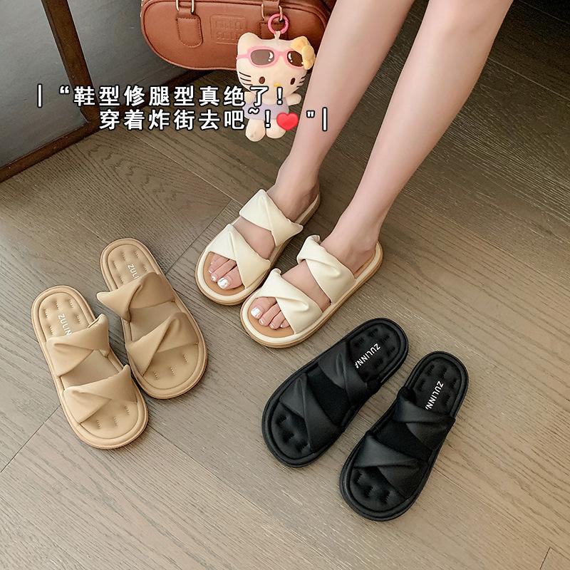 Thick-soled slippers women's summer summer new bow with sandals soft-soled casual cool slippers