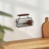 Wire Basket with Wooden Handle Black Metal Wall Hanging OpenTop Storage Bin for Kitchen,