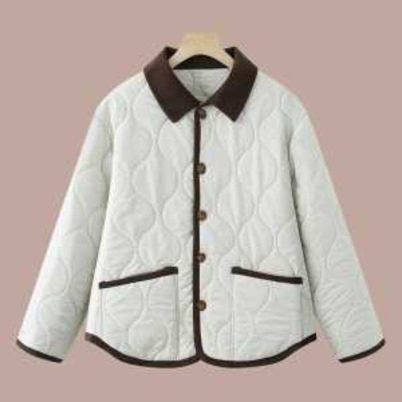 Kurtki bawełniane dla osób w średnim wieku i starszych, krótkie, bawełniane płaszcze w romby, klapy, lekkie, luźne, bawełniane, proste płaszcze