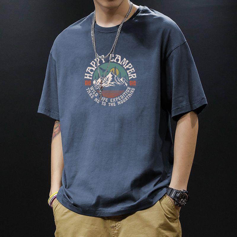 Men's Summer Short-sleeved Loose T-shirt Youth Round Neck Pullover Sports Tops