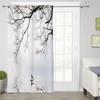Chinese Style Tree Winter Bird Reflection Window Curtains for Living Room Kids Bedroom Valance Curtains Kitchen Window Drapes