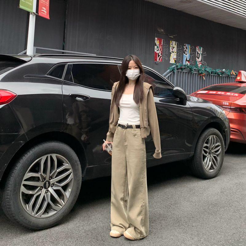 

Brother Chun s Home Khaki Drape Wide Leg Denim Women s Spring and Summer 2025 New Arrival Loose Slim Looking Straight Mopping Pants Khaki pants L