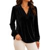 Women's Long Sleeve Velvet V-Neck Casual Blouse Top