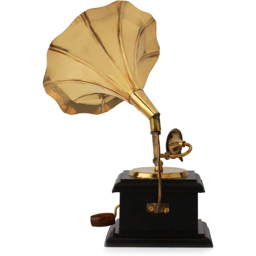 Brass Vintage Gramophone Showpiece for Home and Living Room, 17 Cm, Gold, 1 Piece