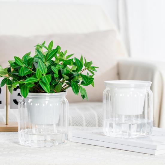 Flowerpot with Drainage Holes Water Filling Port Automatic Self-Watering Hydroponic Flowerpot Transparent Base Plant Container