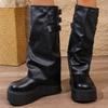 Fashion Punk Style Chunk Heel Boots for Women 2025 Fashion Black Rivet Detor Mid Calf Boots Woman Pu Leather Platform Botas Mujer