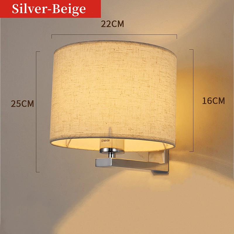 Moderne LED Vegglampe med E27 Pære Rund Stoffskjerm Vegglamper Innendørs Belysning for Hotell Soverom Nattbord Hjemmedekorasjon