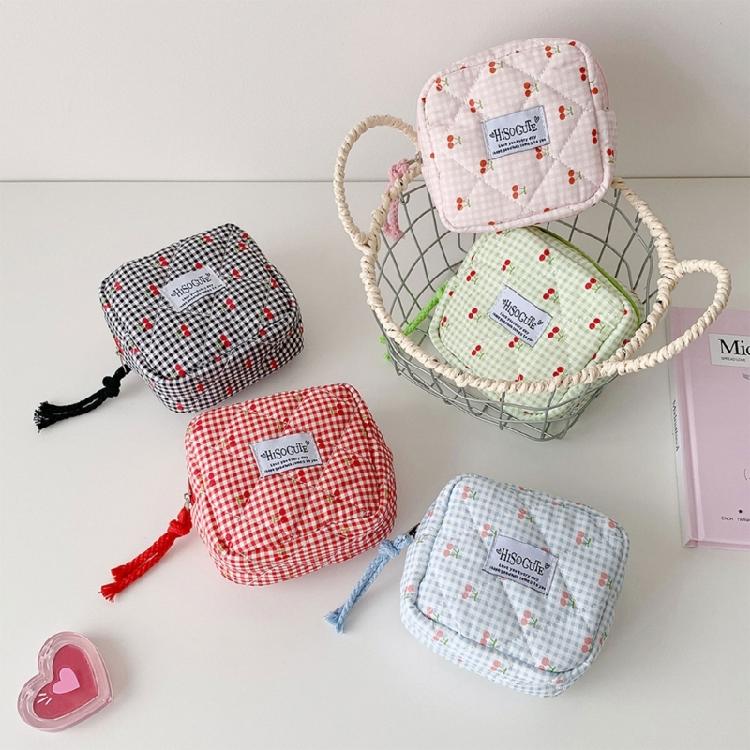 Cherries Decoration Sanitary Pad Storage Bag Water Resistant Practical Polyester Organizer For Travel Cosmetic