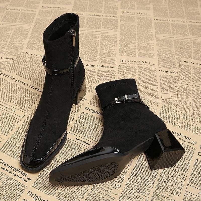 

Autumn Suede Short Boots Daily Home Office Shopping Shallow Mouth Lightweight Wear-resistant Chelsea Boots Women s Riding Boots 35 чорний