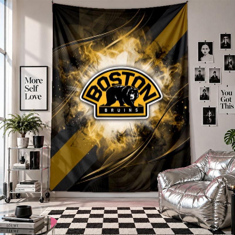 Boston Bruins Wandteppich Heimdekoration Wandbehang Tuch für Schlafzimmer Wohnzimmer Hintergrund