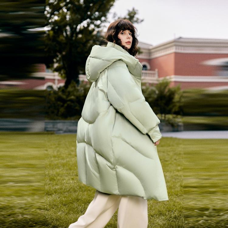 ELLE French Style Solid Color Basic Hooded Down Jacket Women outerwear Gray-Green EY49444