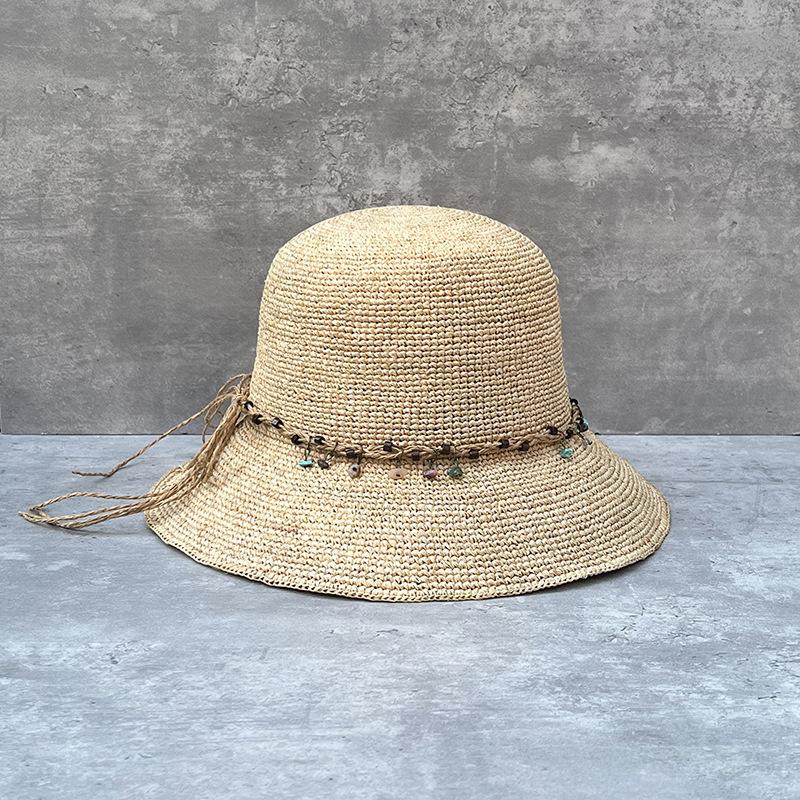 Spring And Summer Vacation Ethnic Style Lafite Grass Hand-Woven Big-Brimmed Sun Hat Women'S Foldable Casual Straw Hat Basin Hat