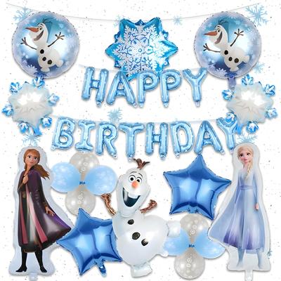 Ledové narozeninové dekorace pro děti, Modrá balónková sada, Balónky Happy Birthday a Topper na dort, Roztomilá 19dílná sada pro dívky a chlapce, Výročí