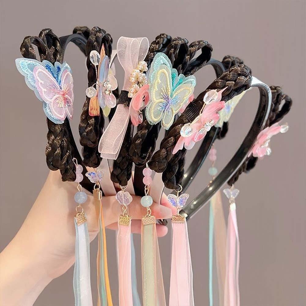 Tassel Butterfly Ribbon Headband Chinese Style Hair Bands for Children Gifts