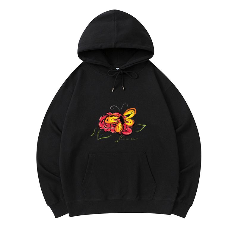 

300 GSM Men s Healthy Cotton Hoodies Butterfly Love Print Premium Cotton Sweatshirt