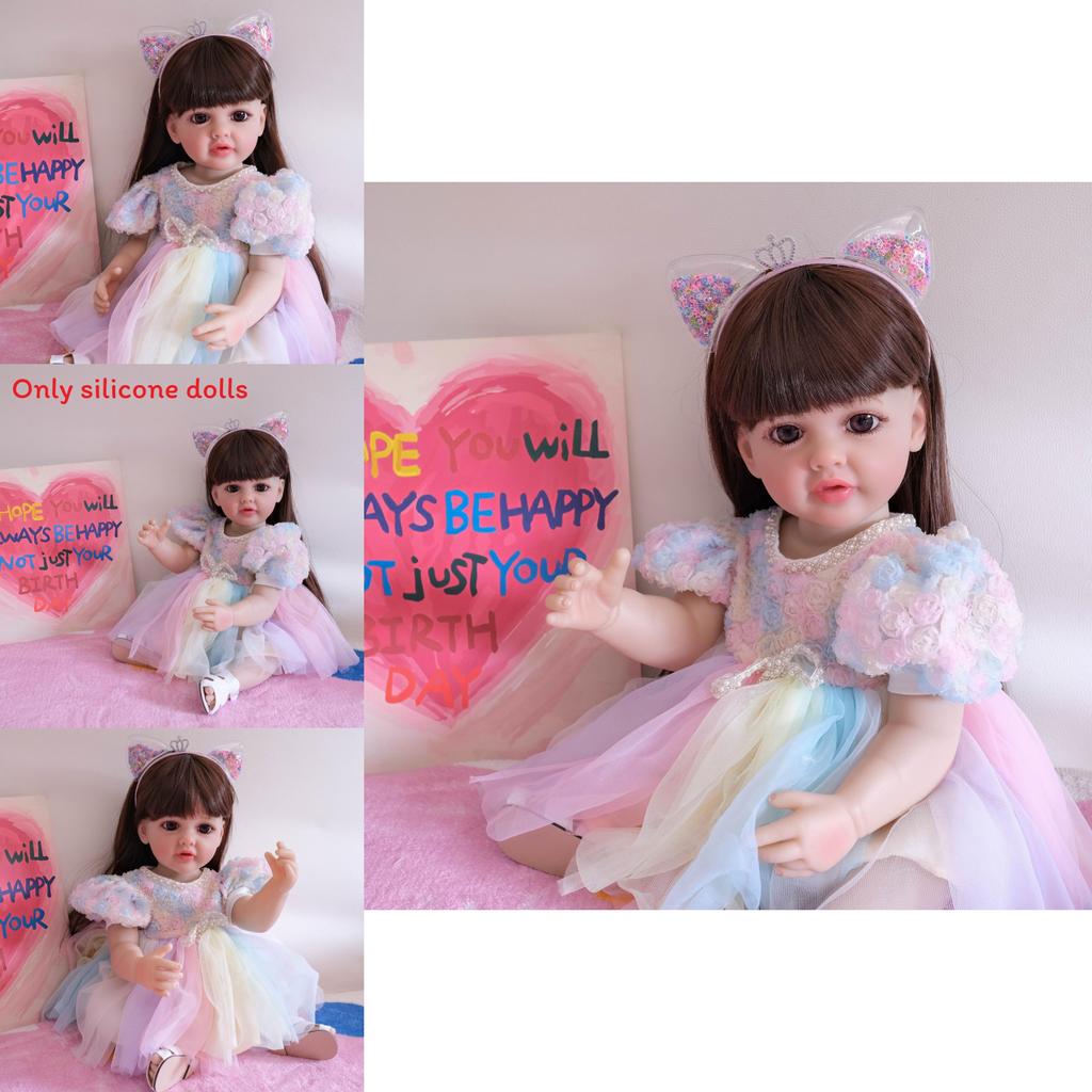 Reborn Doll Betty 55cm Silicone Full Body Collectors Edition With Colorful Lace Dress And Cats Ears Headband Decor For Gift And Display