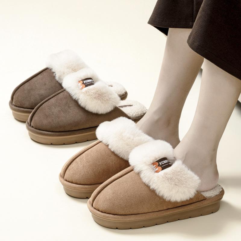 Plush cotton slippers winter home indoor non-slip cotton mop plush thick sole 2025 new thermal shoes