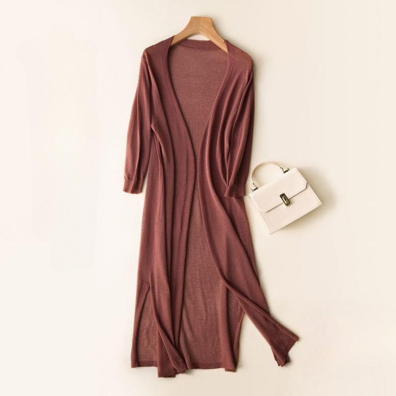 

Summer Women s Long Cardigan Lightweight Sun Protection Knitwear Beach Shawl Coat Spring Outerwear Knitted Cardigan 2XL коричневий