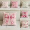 Pattern Pink Bow Cherry Cushion Cover Natural Linen Pillowcase Set AllinOne Decor for Sofa Bedroom  Chair