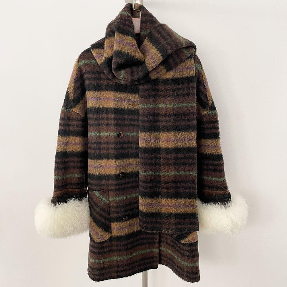 OFTBUY New Winter Women Coat Real Natural Fox Fur Cuff Turn-down Double-faced Woolen Blends Jacket Thick Warm Casual Overwear