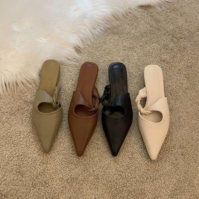 Internet Celebrity Shoes Spring Niche Design Soft Leather Half Bag Head Low Heel Slippers Women Wear French Temperament Single Shoes Pointed