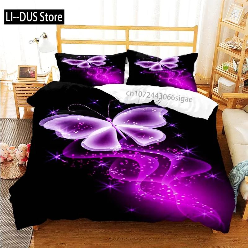 Colourful Butterfly Duvet Cover Bedding Set Comforter Cover with Pillowcases for Girls Gift Single Double Queen 3Pcs Full Size