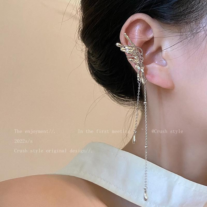 Angel Wings Ear Clips For Women INS Niche Advanced Cold Wind Tassel Butterfly No Ear Piercings Ear Bone Clips