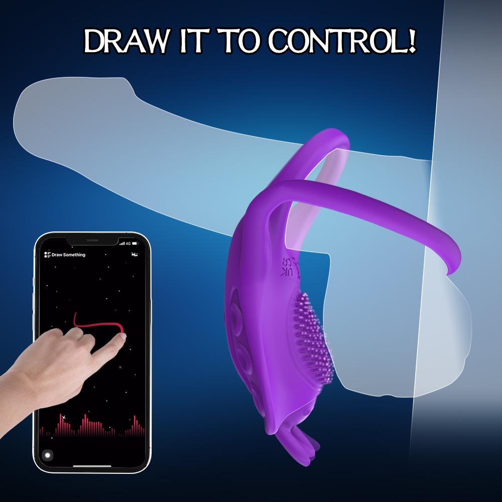 APP Vibrazione Farfalla Anello Uomo Anello Pene Controllo Wireless Massaggio Testicolo Stimolazione Pene Anello Pene Giocattoli Sessuali Anello Blocco Sperma Rosso/Viola