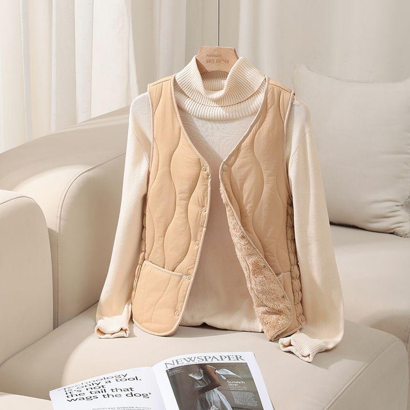 Down cotton vest women's velvet thickened new slim-fit short thermal liner collar bottomed light vest