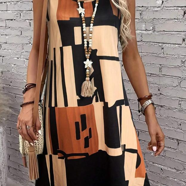 

Повседневное платье без рукавов с клетчатым узором и эффектом двух вещей XL оранжевый