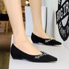 French Pointed Rhinestone Chain Decoration Single Shoe Suede Shallow Mouth Slope Heel Low Heel Women's Shoes