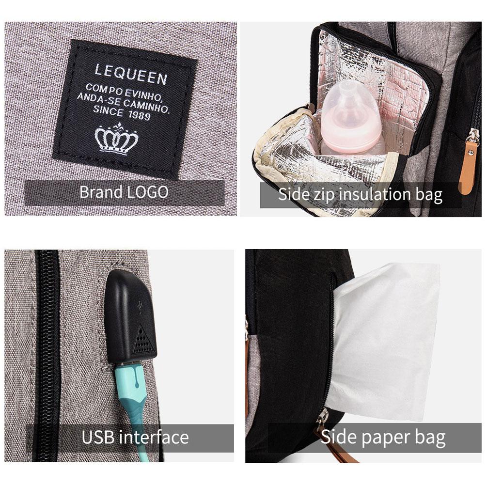 Lequeen Nappy Backpack Bags Mummy Large Capacity Bag Mom Baby Multi-function Waterproof Outdoor Travel Diaper Bags for Baby Care