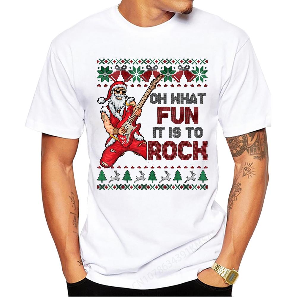 Funny Christmas Tees Casual Men T-Shirts Boy Vintage Rocker Santa Print Short Sleeve T-Shirt Sp