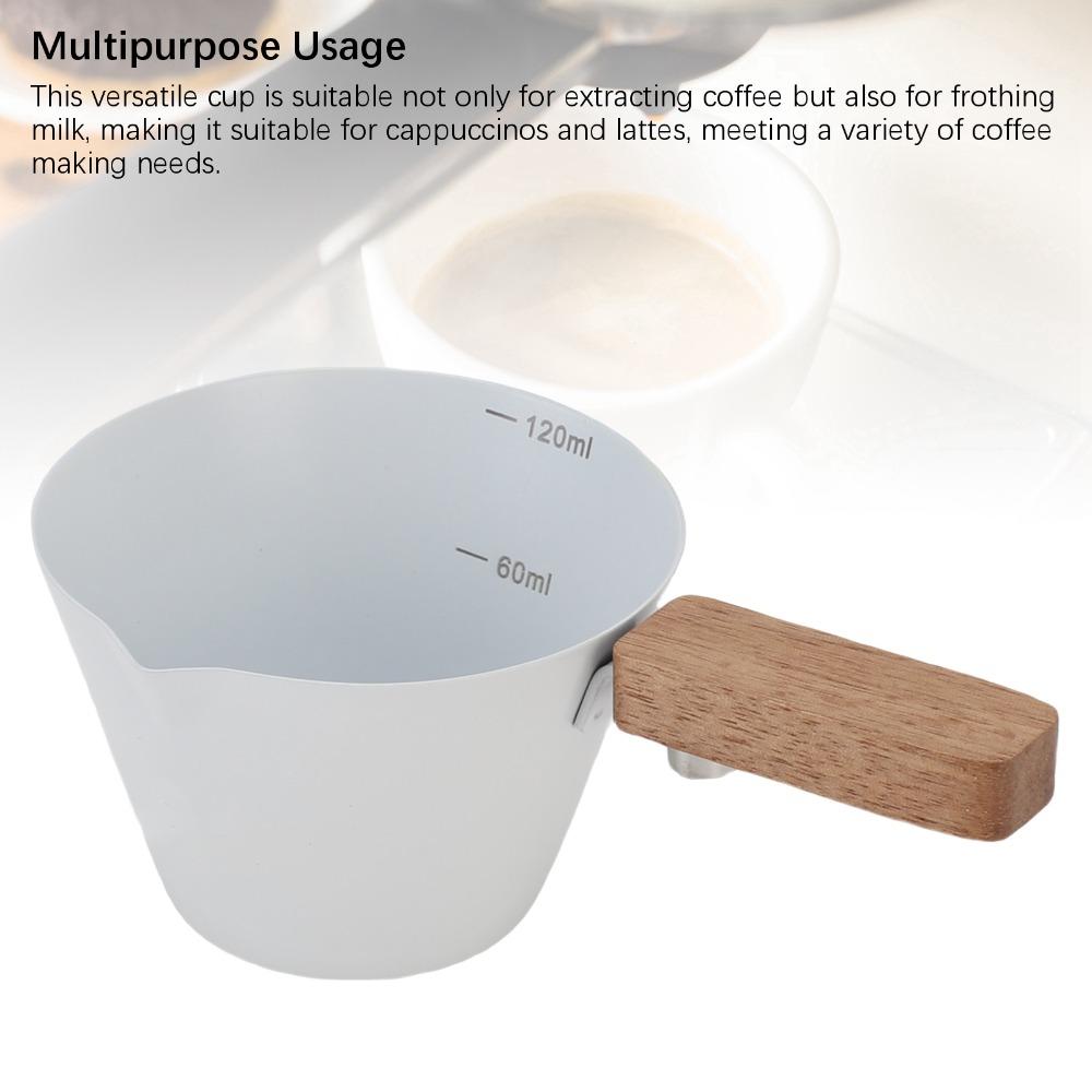 Wooden Handle Measuring Cup Clear Scale Measuring Spoon Convenient Milk Frothing Cup Latte Art