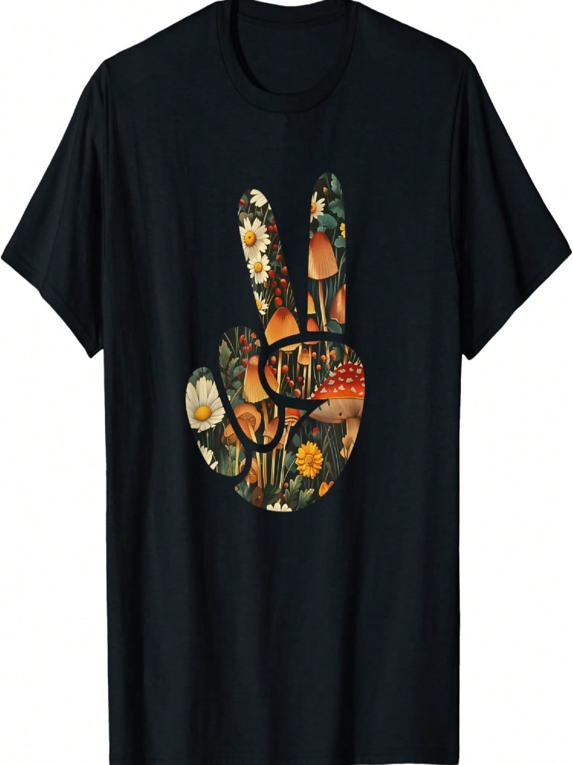 Natural Silhouette Forest Meadow Cottagecore Peace Sign Hand T-Shirt(18) S разноцветный