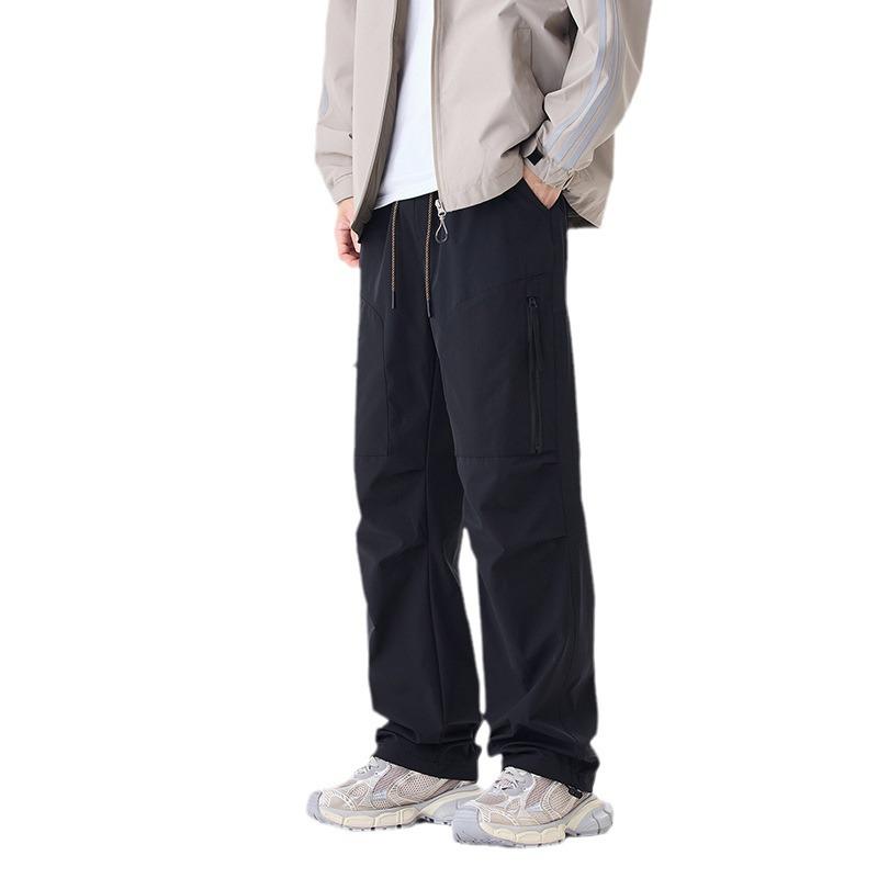 Men's American Retro Outdoor Mountain Pocket Zipper Wide-Leg Sweatpants