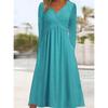 Fashion Women Dress Casual Ladies Skirt Solid V-neck Long Sleeve Dress Women